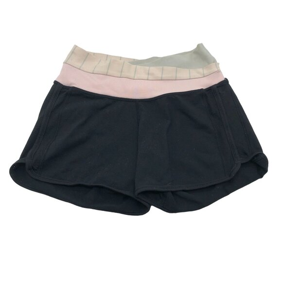 Lululemon Womens Astro Shorts Athletic Stretch Crossover Waist Black Pink 2 - Picture 1 of 4